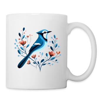 Blue jay with flowers - Mug - white - Right