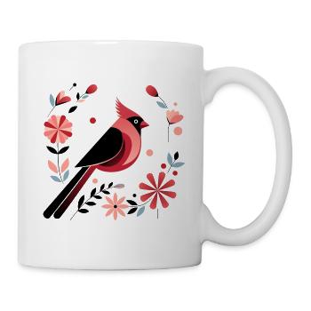 Kardinal und Blumen - Tasse - Weiß - Rechts