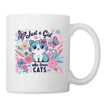 Süßes Mädchen T-Shirt mit Katzenmotiv & Spruch - Tasse - Weiß - Rechts