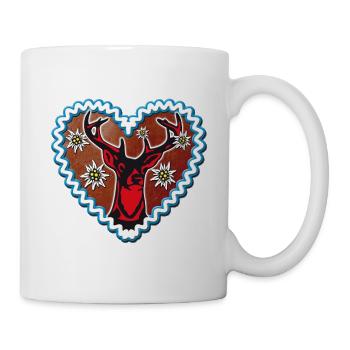 02 Lebkuchenherz Hirsch Edelweiss Enzian Hirschkop - Tasse - Weiß - Rechts
