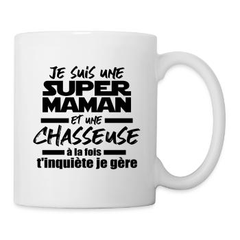 je suis une super maman et chasseuse - Mug blanc - blanc - Droite