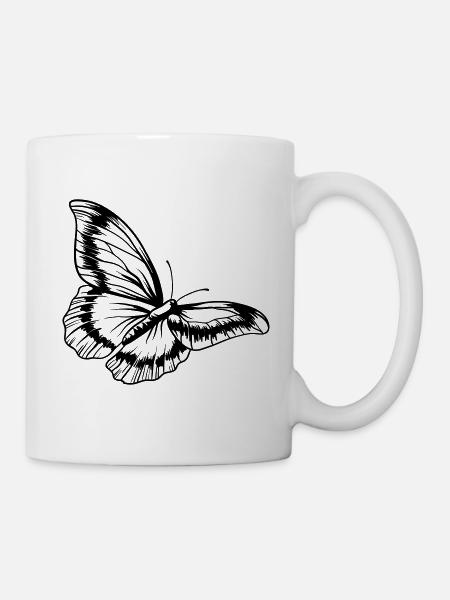 Vintage, Butterfly, Black, Insekten, Sketch - Tasse - Weiß