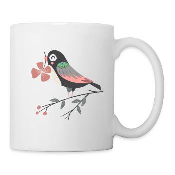 bird with four-leaf clover - Mug - white - Right
