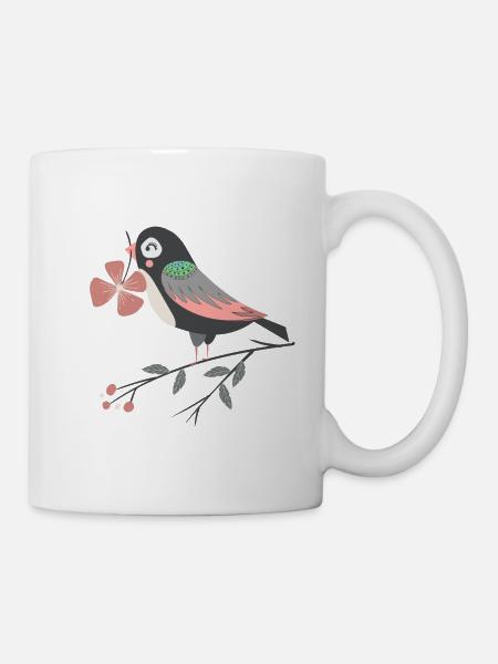 bird with four-leaf clover - Mug - white