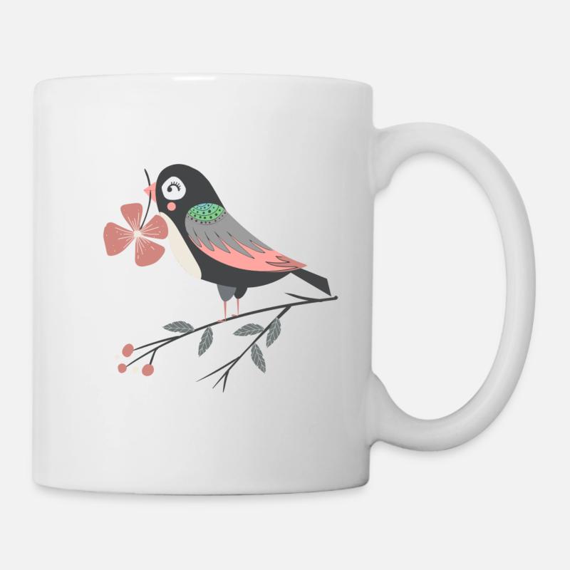 bird with four-leaf clover - Mug - white