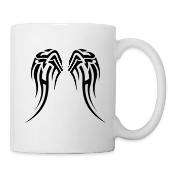 Eigene Farbwahl, Tribal Tattoo Flügel - Tasse - Weiß - Rechts