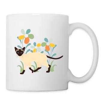 Chat siamois et fleurs - Mug blanc - blanc - Droite