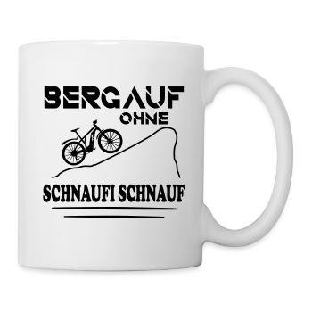 MTB Ebike Radfahrer Bergauf Ohne Schnaufi Schnauf - Tasse - Weiß - Rechts
