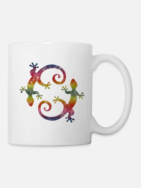 Gecko, Design, Glücksbringer, Tiere, Paar, Natur - Tasse - Weiß
