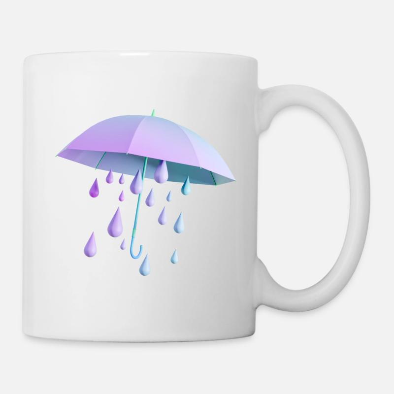 Regenschirm mit Tropfen - Tasse - Weiß