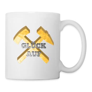 Glück auf Logo Bergmann Bergbau Spruch Geschenk - Tasse - Weiß - Rechts
