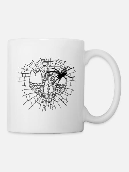 Halloween Spinngewebe in Skull-Form mit Spinne - Tasse - Weiß