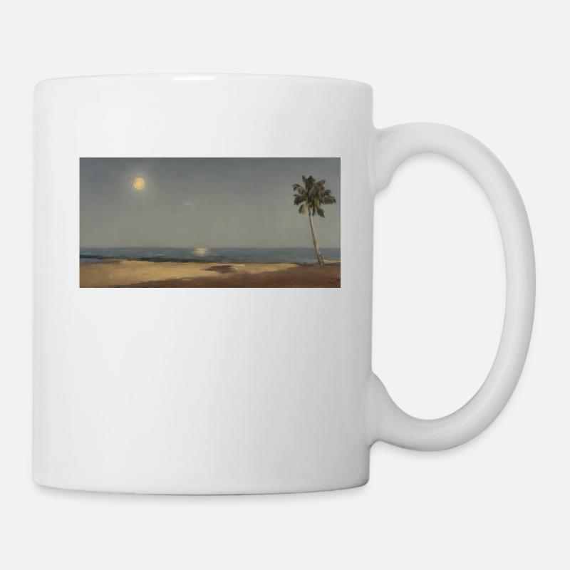 Palm trees and grass at night with moon - Art Design - Mug - white