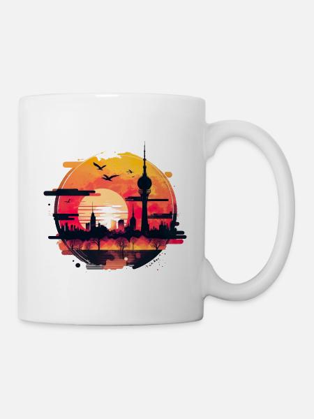 Berliner Skyline Sonnenuntergang Retro Vintage - Tasse - Weiß