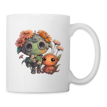 Kleiner Roboter-Alien mit Haustier - Tasse - Weiß - Rechts