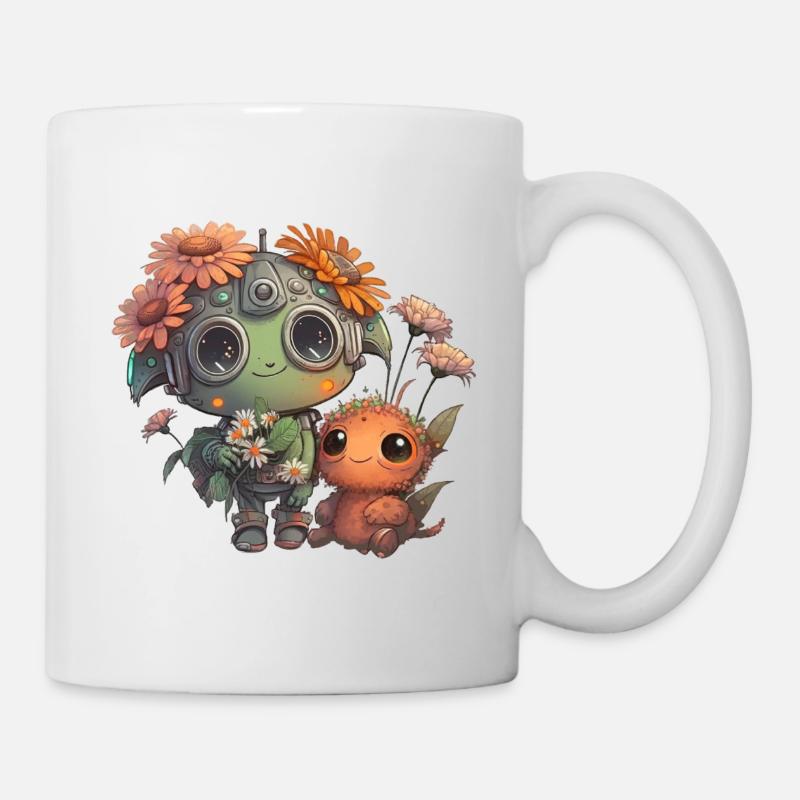 Kleiner Roboter-Alien mit Haustier - Tasse - Weiß