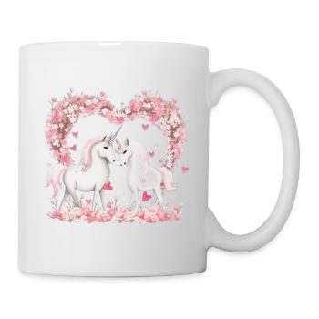 Niedlilches Einhorn Paar mit Blumenherz - Tasse - Weiß - Rechts