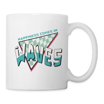 Happiness comes in waves Sommer Strand Retro Surf - Tasse - Weiß - Rechts