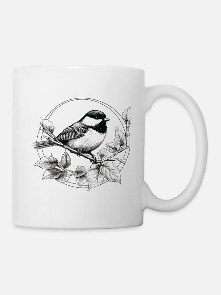 Meise Zeichnung - Tasse - Weiß