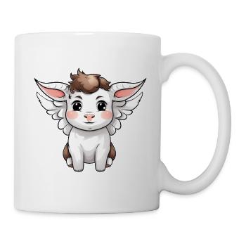 Himmlische Bindung: Kuh & Kalb mit Engelsflügeln - Tasse - Weiß - Rechts