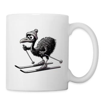 Süßer Emu Vogel beim Skifahren im Comicstil - Tasse - Weiß - Rechts