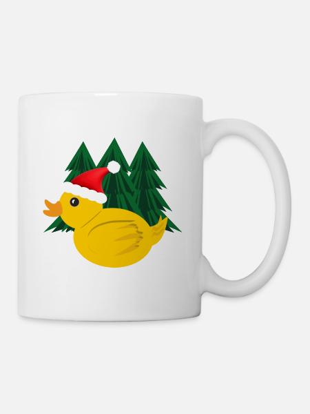 Ente mit Weihnachtsmütze im Wald. - Tasse - Weiß