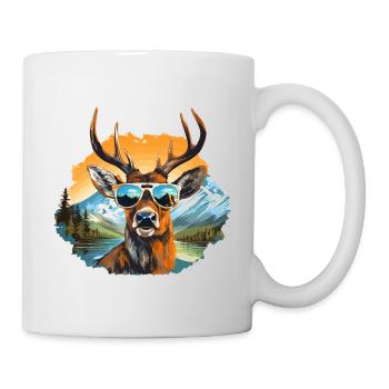 Cooler Hirsch mit Sonnenbrille, Tracht Dorffest - Tasse - Weiß - Rechts