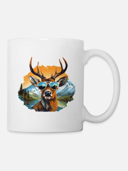 Cooler Hirsch mit Sonnenbrille, Tracht Dorffest - Tasse - Weiß