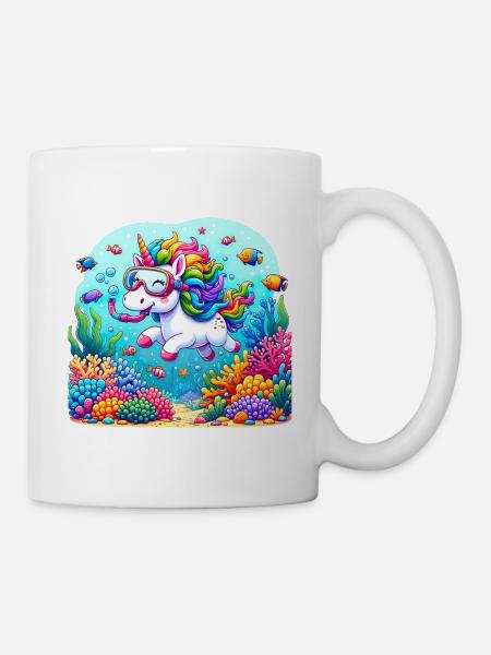 Unterwasserabenteuer Einhorn Korallenriffe - Tasse - Weiß