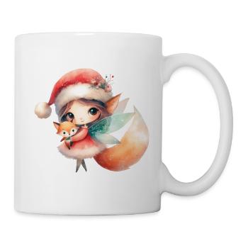 Cute Christmas elven girl with fox baby - Mug - white - Right
