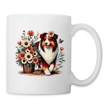 Australian Shepherd Cottage Core Blumen red tri - Tasse - Weiß - Rechts