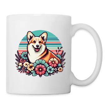 Welsh Corgi Pembroke Retro Pastel Floral - Mug - white - Right