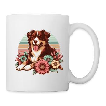 Australian Shepherd red tri Pastel Retro Flowers - Mug - white - Right