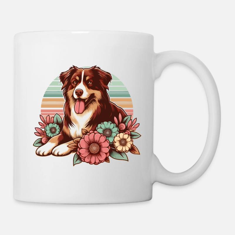 Australian Shepherd red tri Pastel Retro Blumen - Tasse - Weiß