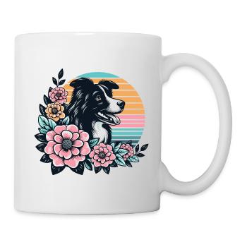 Border Collie Retro Pastel Floral Black White - Mug - white - Right