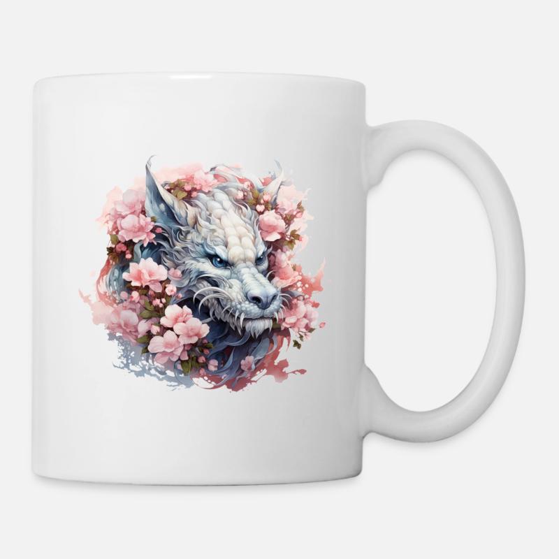 Année chinoise du Dragon Fleurs de dragon blanches - Mug blanc - blanc