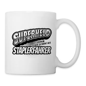 Superheld, clever getarnt als Staplerfahrer - Tasse - Weiß - Rechts