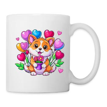 Hund mit bunten Luftballons - Tasse - Weiß - Rechts