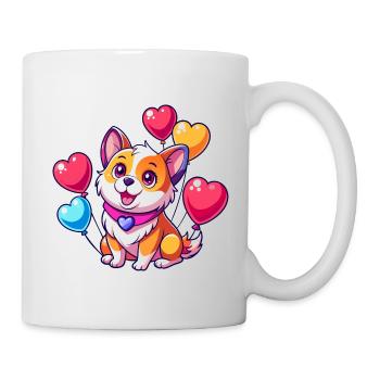 Hund mit bunten Luftballons - Tasse - Weiß - Rechts