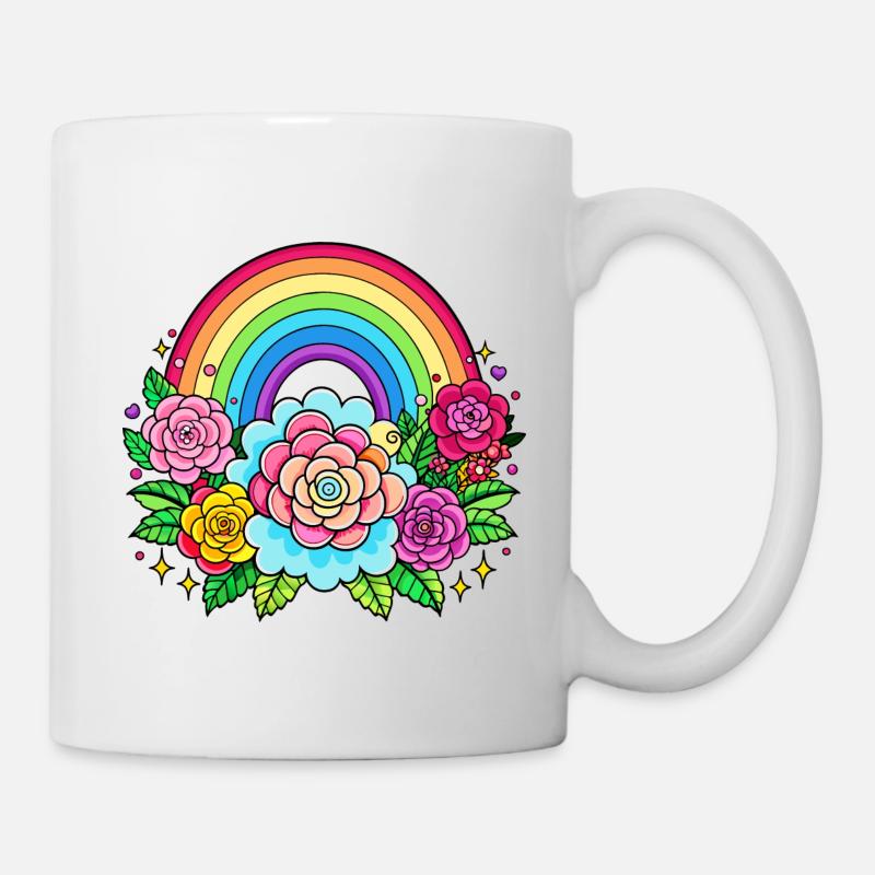 Blumiger Regenbogen - Tasse - Weiß