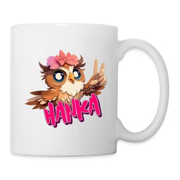 HANKA - Schöner Mädchen Name mit süßer EULE - Tasse - Weiß - Rechts