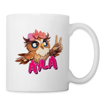 AYLA - Beautiful girl name with cute OWL - Mug - white - Right