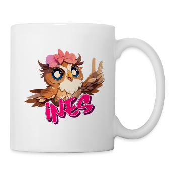 INES - Beautiful Girl Name with Cute OWL - Mug - white - Right
