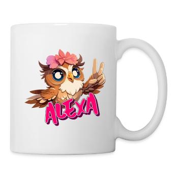 ALEXA - Schöner Mädchen Name mit süßer EULE - Tasse - Weiß - Rechts