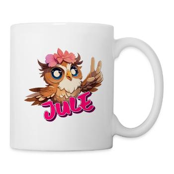 JULE - Schöner Mädchen Name mit süßer EULE - Tasse - Weiß - Rechts