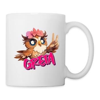 GRETA- Beautiful girl name with cute OWL - Mug - white - Right