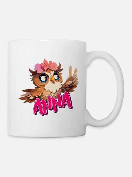 ANNA - Schöner Mädchen Name mit süßer EULE - Tasse - Weiß