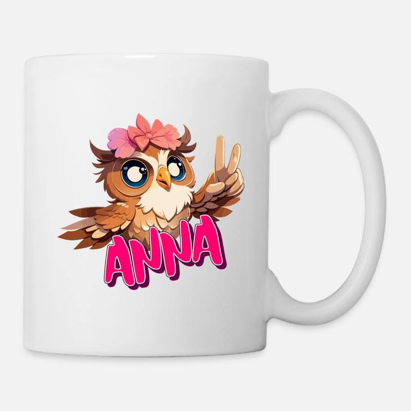 ANNA - Schöner Mädchen Name mit süßer EULE - Tasse - Weiß