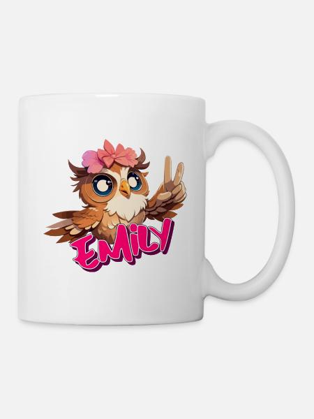 EMILY - Schöner Mädchen Name mit süßer EULE - Tasse - Weiß