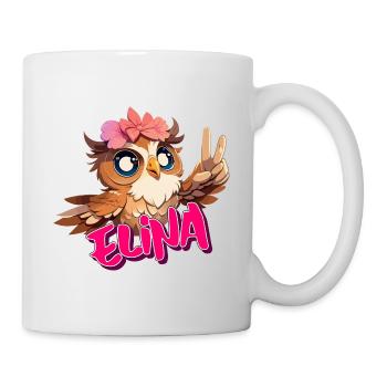 ELINA - Schöner Mädchen Name mit süßer EULE - Tasse - Weiß - Rechts